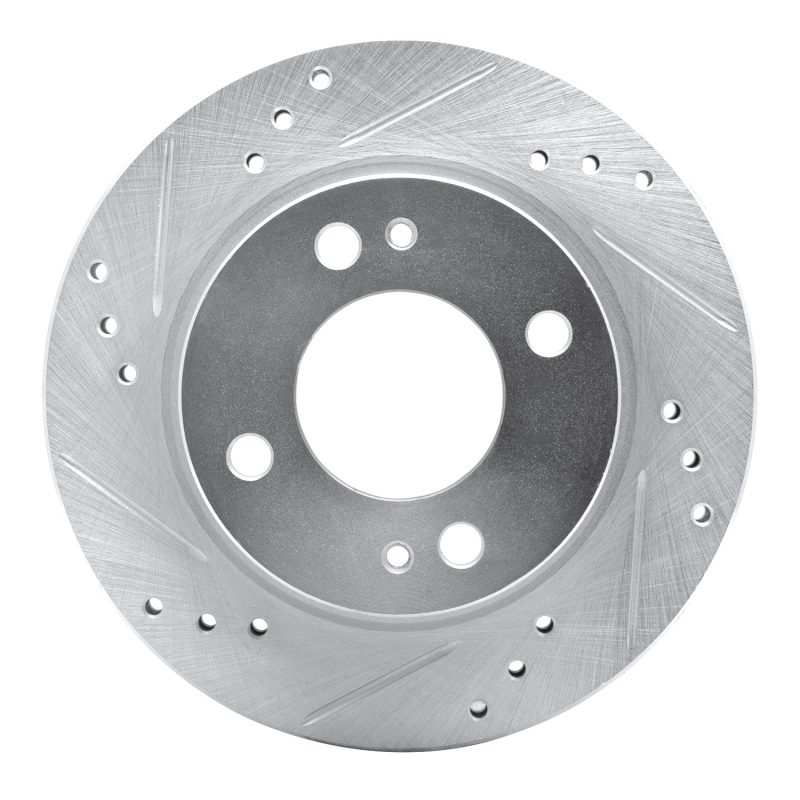 Mitsubishi Mirage Brake Rotor (1) - Front Left - R1 Concepts - Drilled & Slotted - Silver - `14-`15